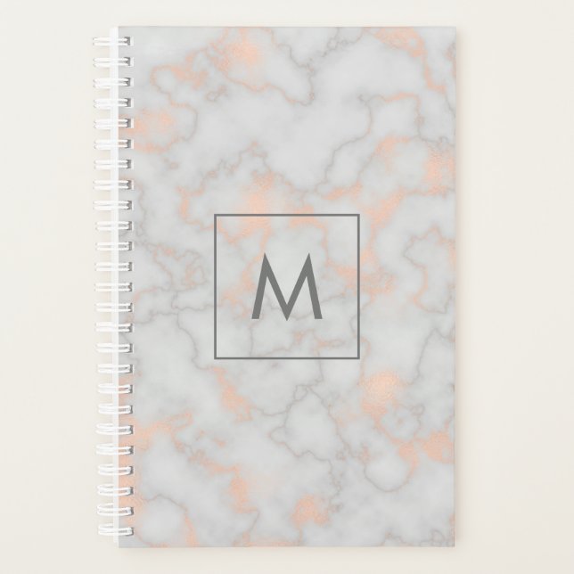 Imitate Marmor und Rose Gold Textur Mit Monogramm Planer (Vorderseite)