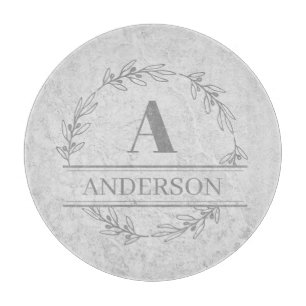 Imitate Marmorkranke Familienname Monogram Schneidebrett