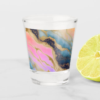Imitate Marmorschifffahrt, Aqua, Rosa, Goldbeutel Schnapsglas