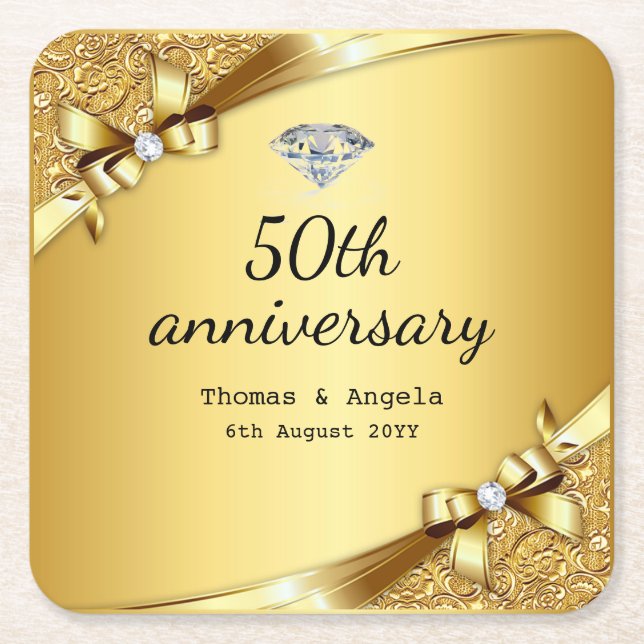 Imitate Metallic Gold Diamond 50 Jahre Jubiläum Lu Rechteckiger Pappuntersetzer (Vorderseite)