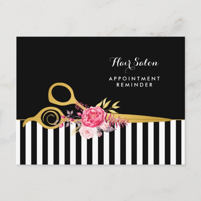 Imitate mit Ernennung Gold Schere Rosa Blumensalon Postkarte (Vorderseite)