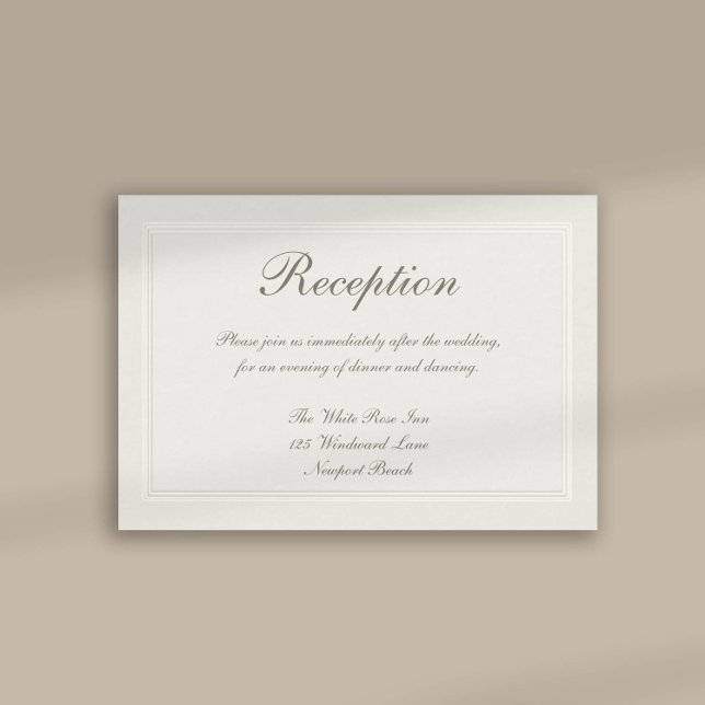 Imitate mit formeller, traditioneller Empfang-Hoch Begleitkarte (formal traditional wedding reception card faux embossed cream ecru frame calligraphy modern classic)