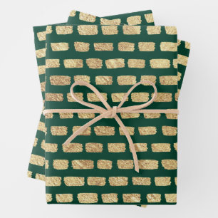 Imitate mit goldenem Muster und dunkelgrün Geschenkpapier Set