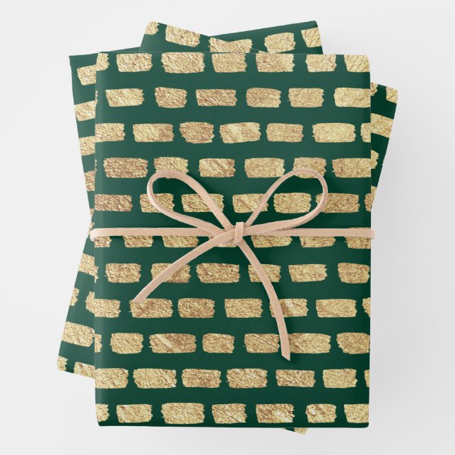 Imitate mit goldenem Muster und dunkelgrün Geschenkpapier Set (Beispiel)