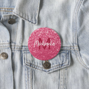 Imitate mit hellrosa Rose Glitzer Monogram Button