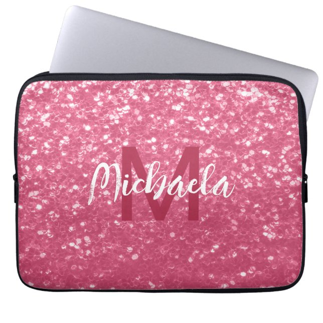 Imitate mit hellrosa Rose Glitzer Monogram Laptopschutzhülle (Vorderseite)