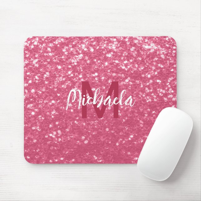 Imitate mit hellrosa Rose Glitzer Monogram Mousepad (Mit Mouse)