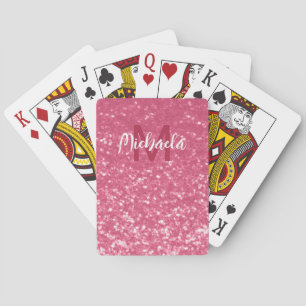 Imitate mit hellrosa Rose Glitzer Monogram Spielkarten