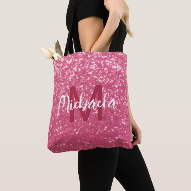 Imitate mit hellrosa Rose Glitzer Monogram Tasche (Von Nahem)