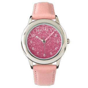 Imitate mit hellrosa Rose Glitzern Glitzer mit Zah Armbanduhr