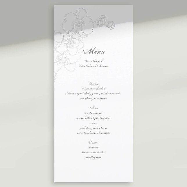 Imitate mit Orchid Classic Calligraphy Wedding Menükarte (formal wedding menu card faux embossed orchid floral modern classic traditional calligraphy)