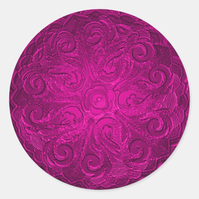 Imitate mit Prägung Verziertes Siegel, Hot Pink Runder Aufkleber (Vorderseite)