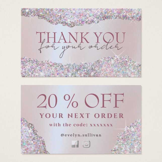 Imitate mit rosa Glitzer-Folie Discount-Karte (Vorne & Hinten)