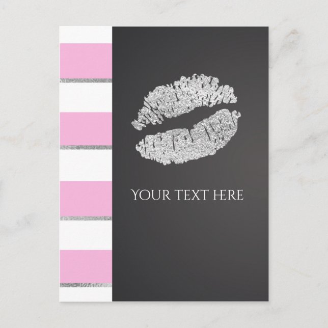 Imitate mit rosa und weißem Streifen Silber Shimme Postkarte (Vorderseite)