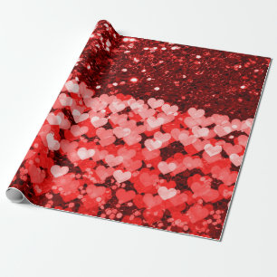 Imitate mit rotem und weißem Herzen Glitzer Geschenkpapier