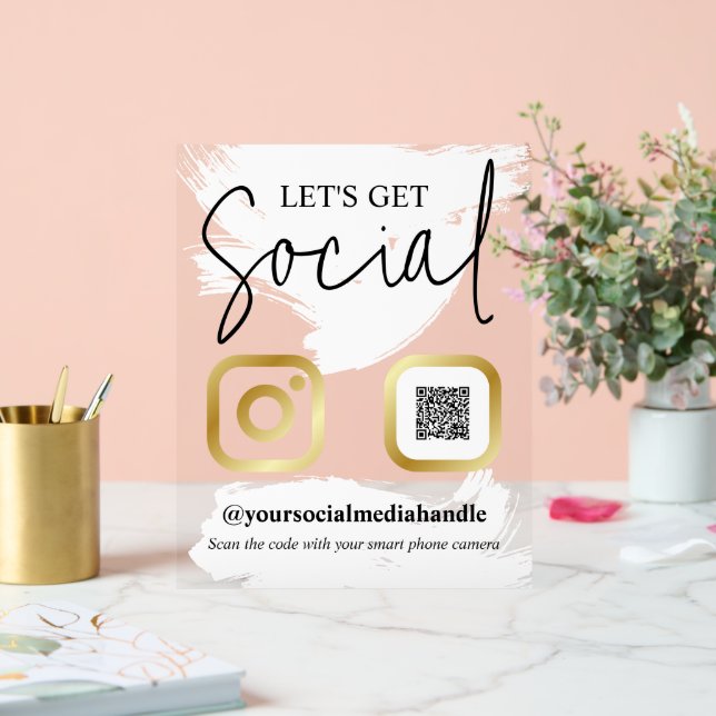 Imitate mit weißen Pinselstrichen Gold Soziale Vor Acrylschild (Hochzeit)