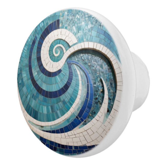Imitate Mosaik Aqua Blau Wellenender Ozean Keramikknauf (Rechts)