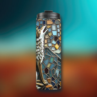 Imitate Mosaik Tile Wolf Howling am Mond Thermosbecher