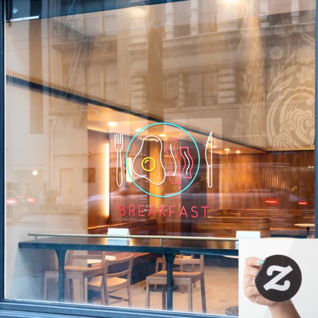 Imitate Neon Frühstück Sign Fried Eggs Bacon On Pl Fensteraufkleber (Café-Fenster)
