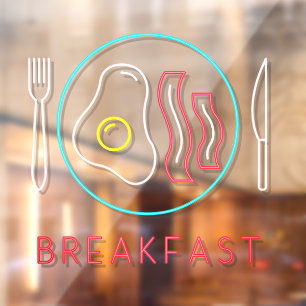 Imitate Neon Frühstück Sign Fried Eggs Bacon On Pl Fensteraufkleber