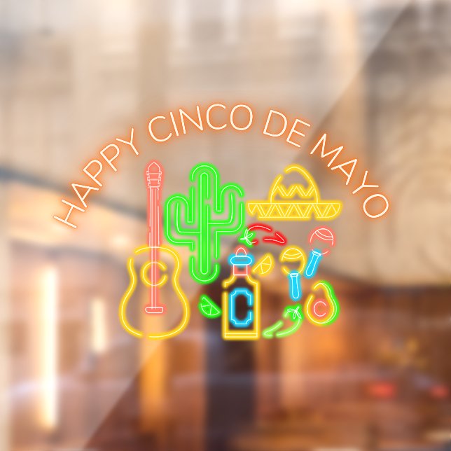 Imitate Neon Happy Cinco de Mayo Shop Fensteraufkleber (Blatt 2)
