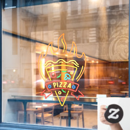 Imitate Neon Hot Pizza Flames Restaurant Fensteraufkleber