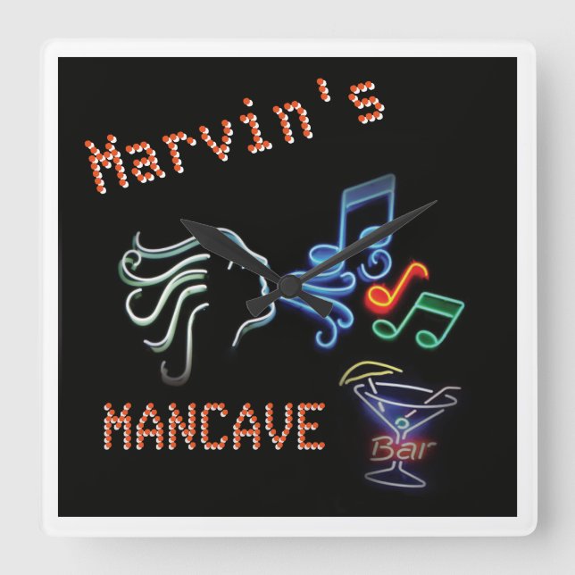 Imitate Neon Mancave Quadratische Wanduhr (Vorderseite)