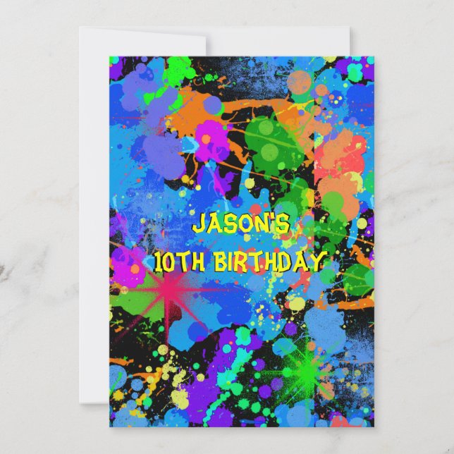 Imitate Neon, Paint Spritzer, Paintball, Einladung (Vorderseite)