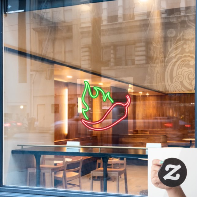 Imitate Neon Red Chili Pepper Green Flame Fensteraufkleber (Café-Fenster)