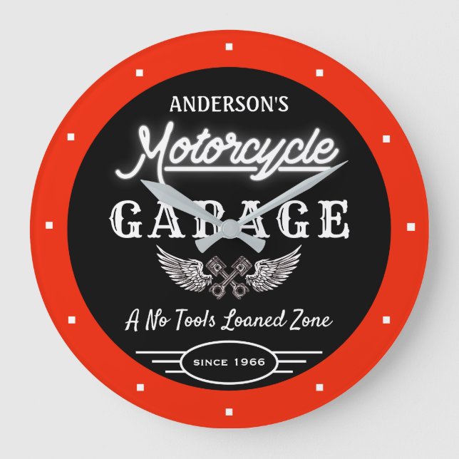 Imitate NeonGarage Name Seit Datum Orange Schwarz Große Wanduhr (Vorderseite)