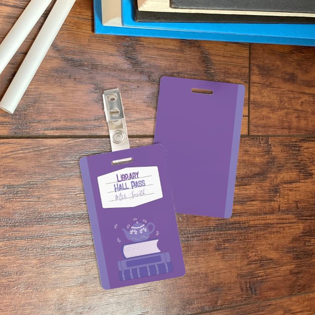 Imitate Notebook Lila Library Hall Pass Abzeichen Ausweis (Faux notebook purple library hall pass badge.)
