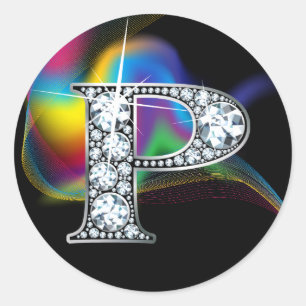 Imitate "P" Diamantblende auf Regenbogen Wirbelsäu Runder Aufkleber