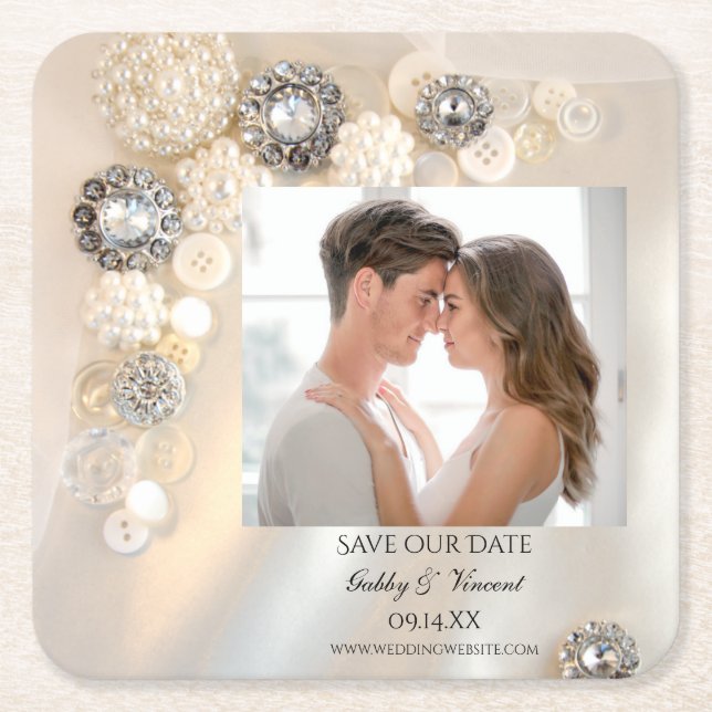 Imitate Pearl Diamond Taste Hochzeit speichern das Rechteckiger Pappuntersetzer (Vorderseite)