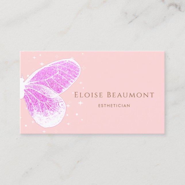 Imitate Pink Glitzer Butterfly Business Card Visitenkarte (Vorderseite)