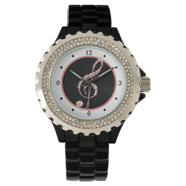 Imitate Pink Pearl Treble Clef Music Armbanduhr (Vorderseite)