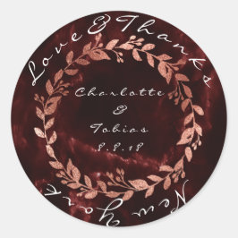 Imitate Pink Wedding Danke Marble Burgundy Maroon Runder Aufkleber