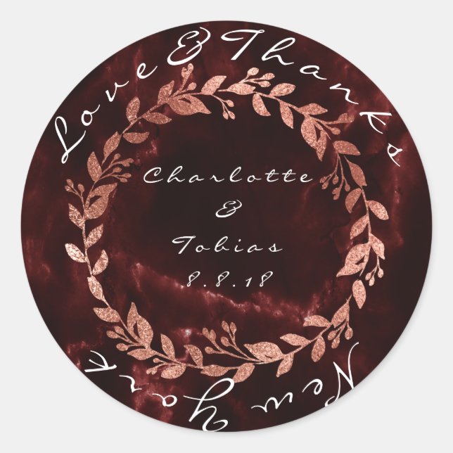 Imitate Pink Wedding Danke Marble Burgundy Maroon Runder Aufkleber (Vorderseite)