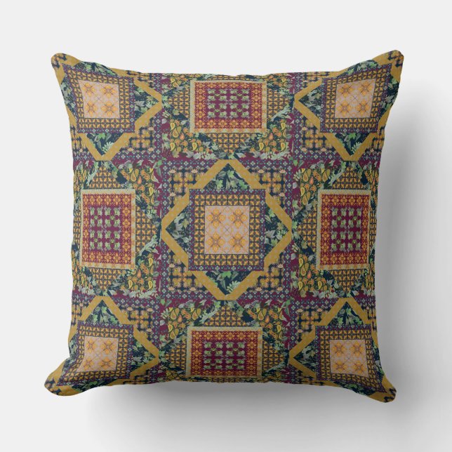 Imitate Quilt Squares | Herbstlaub, Berries, Paisl Kissen (Vorderseite)