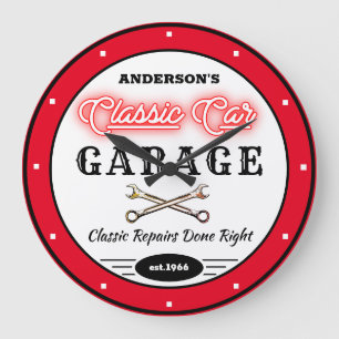 Imitate Red Neon Classic Autogarage Große Wanduhr