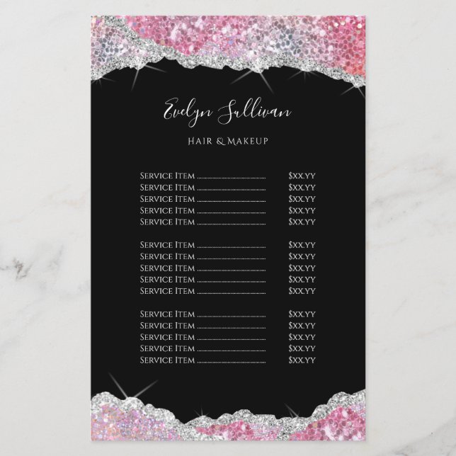 Imitate Rosa Glitzer Preisliste Flyer (Vorne)