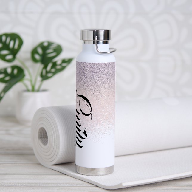 Imitate Rosa Glitzer Script Monogram Wasserflasche Trinkflasche (Yoga)