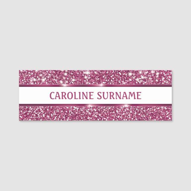 Imitate Rosa Glitzer Textur mit Individuelle Name  Namensschild (Vorderseite)