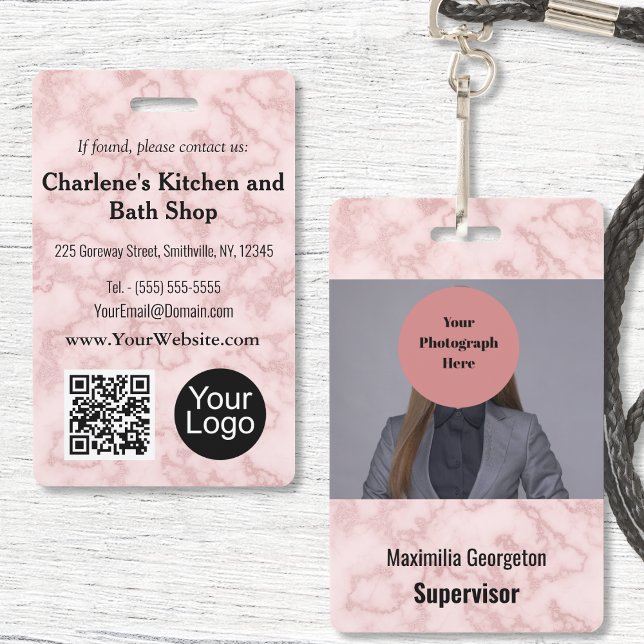 Imitate Rosa Marble ID Abzeichen Ausweis (Faux Pink Marble ID Badge by Office Accessories Shop)