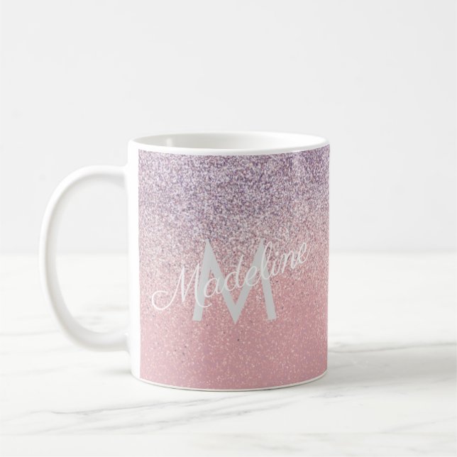 Imitate Rosa und Lila Funkelnd Glitzer Mit Monogra Kaffeetasse (Links)