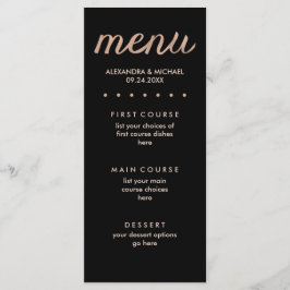 Imitate Rose Gold auf Black Dotted Wedding Menü Menükarte