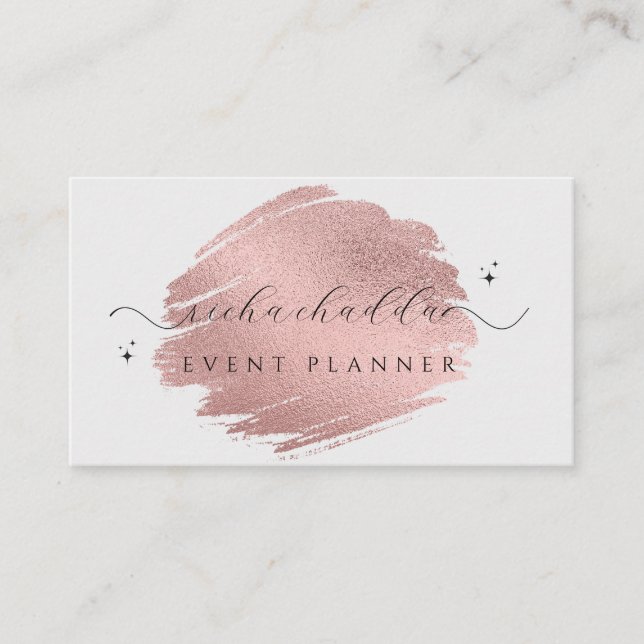 Imitate Rose Gold auf weich grau Chic Pinselstrich Visitenkarte (Vorderseite)