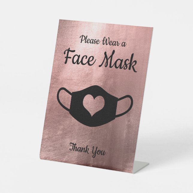 Imitate Rose Gold Bitte tragen Sie eine Maske Sockelschild (Vorderseite)