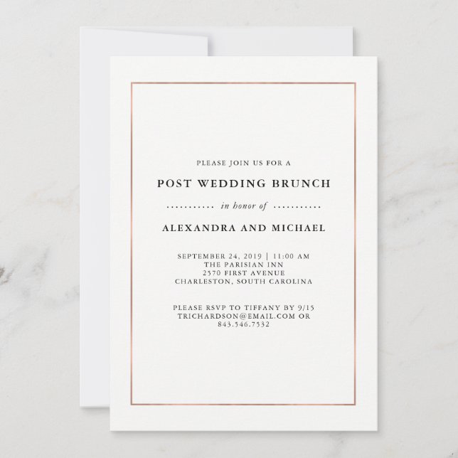 Imitate Rose Gold Border Post Hochzeit Brunch Einladung (Vorderseite)