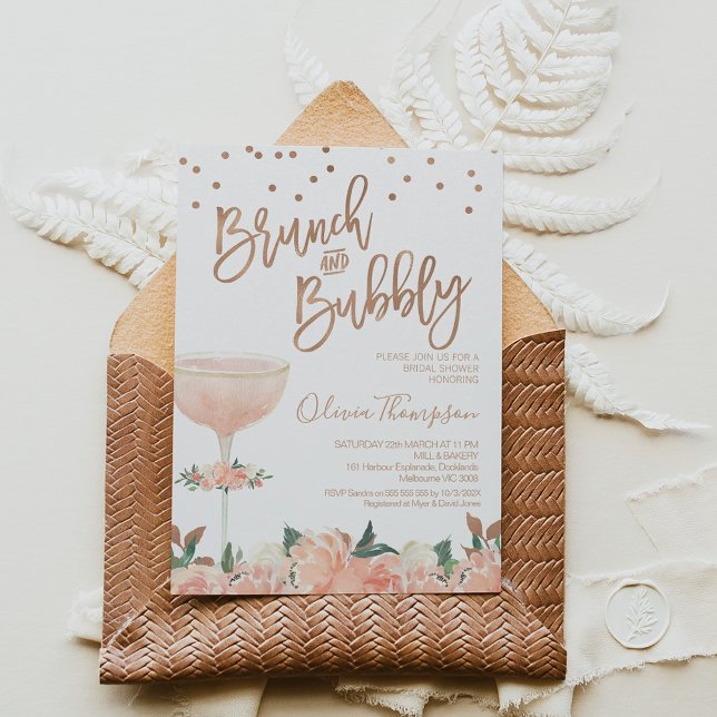 Imitate Rose Gold Brunch Bubbly Brautparty Einladung (Von Creator hochgeladen)