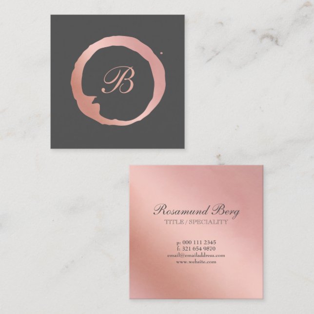 Imitate Rose Gold Circle Monogram Quadratische Visitenkarte (Vorne/Hinten)